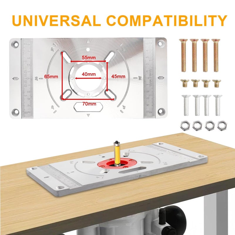 Eyech Router Table Insert Plate with 4 Red Center Ring, Aluminum Alloy Engraving Trimming Machine Flip Board Kit, Router Flip Plate for Woodworking Benches - Image 3