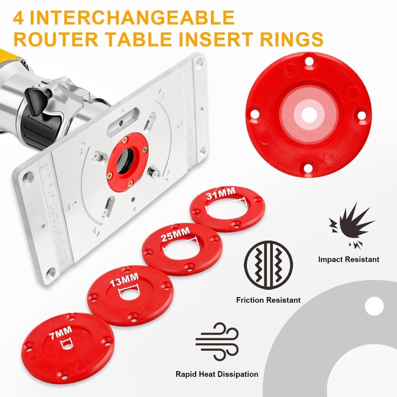 Eyech Router Table Insert Plate with 4 Red Center Ring, Aluminum Alloy Engraving Trimming Machine Flip Board Kit, Router Flip Plate for Woodworking Benches - Image 5