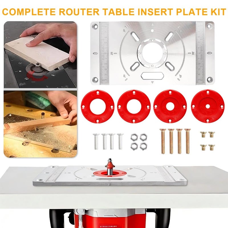 Eyech Router Table Insert Plate with 4 Red Center Ring, Aluminum Alloy Engraving Trimming Machine Flip Board Kit, Router Flip Plate for Woodworking Benches - Image 4