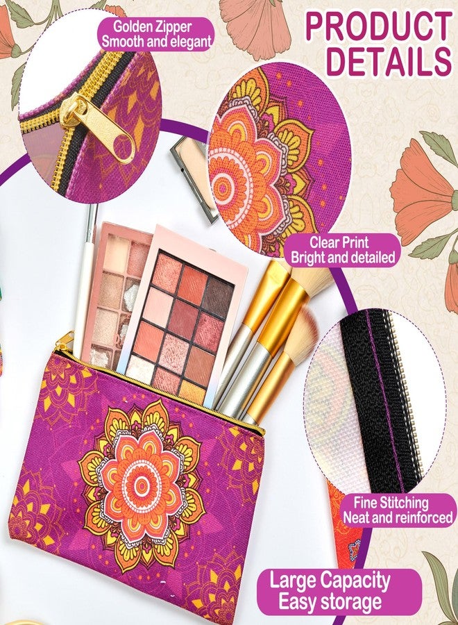 SilTriangle 24 Pcs Diwali Gifts Bulk, Indian Return Gifts for Pooja, Multicolor Canvas Makeup Bags with Golden Zipper, Travel Cosmetic Pouches with Classic Indian Motifs, Wedding Gift for Women - Image 4
