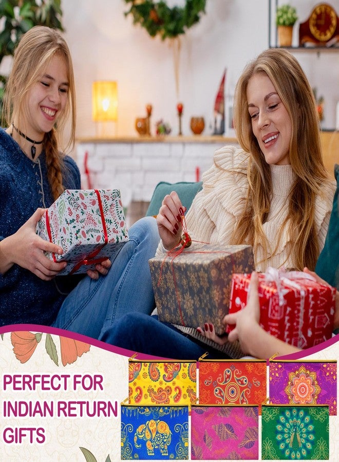 SilTriangle 24 Pcs Diwali Gifts Bulk, Indian Return Gifts for Pooja, Multicolor Canvas Makeup Bags with Golden Zipper, Travel Cosmetic Pouches with Classic Indian Motifs, Wedding Gift for Women - Image 2