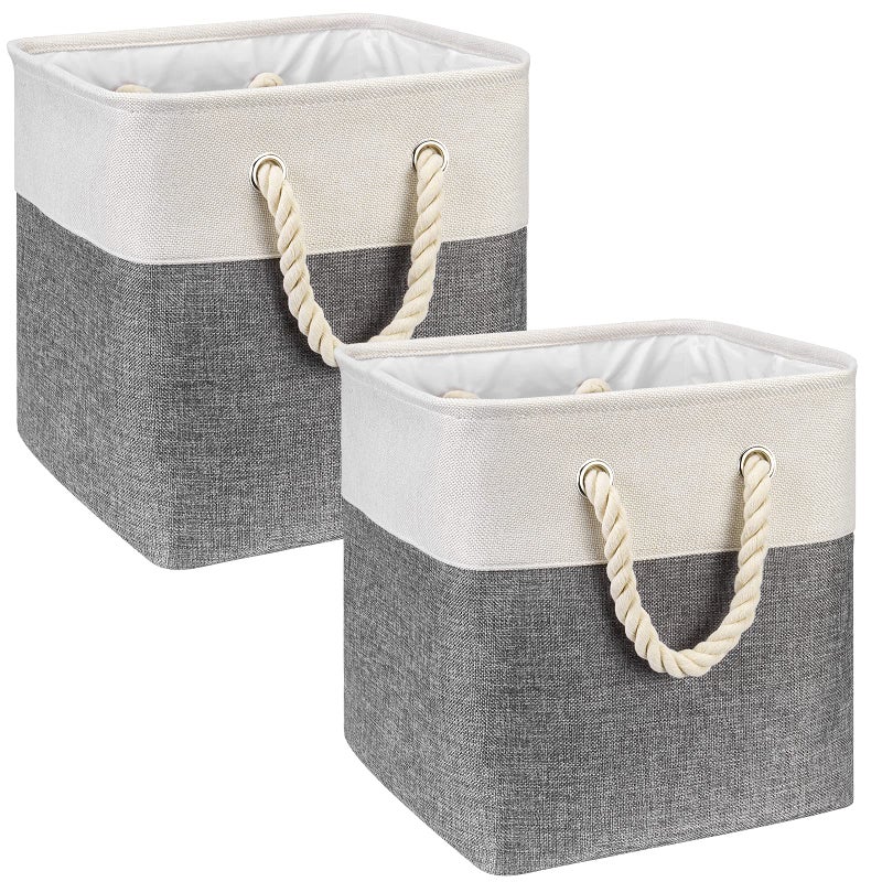 HSDT Fabric Cube Storage Bins 13x13x125 Inch GreyBlack Cube Storage Boxes Collapsible Large Cloth Organizer Baskets with Cotton Rops Handles for Storage Cubbies or Closet Shelf QYSC252 - Image 2