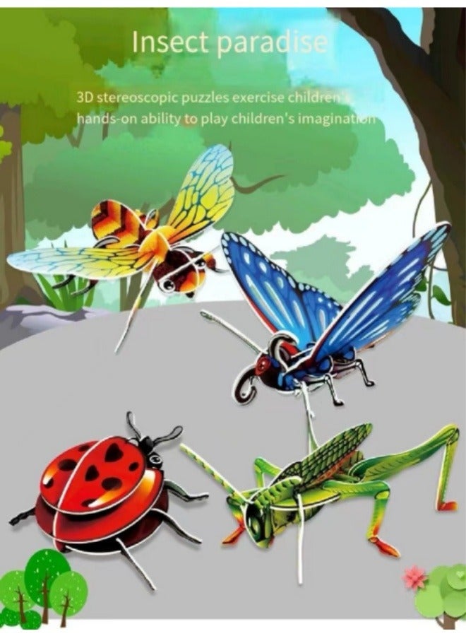 أحجية الصور المقطوعة ثلاثية الأبعاد للحشرات للأطفال التعليم المبكر ألعاب مكعبات البناء التعليمية - Image 2
