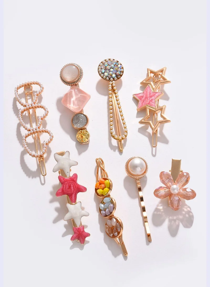 SOHI Pack of 7 Gold Plated Pearls Hair Pin