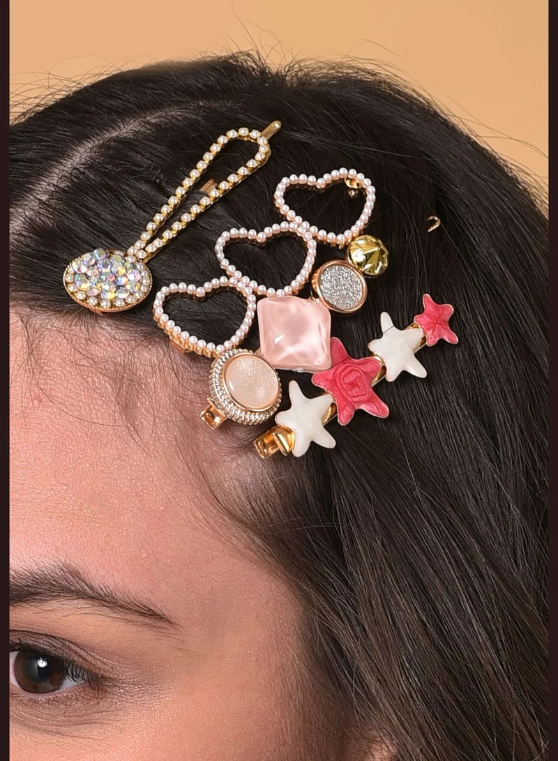 SOHI Pack of 7 Gold Plated Pearls Hair Pin