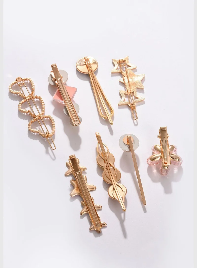 SOHI Pack of 7 Gold Plated Pearls Hair Pin