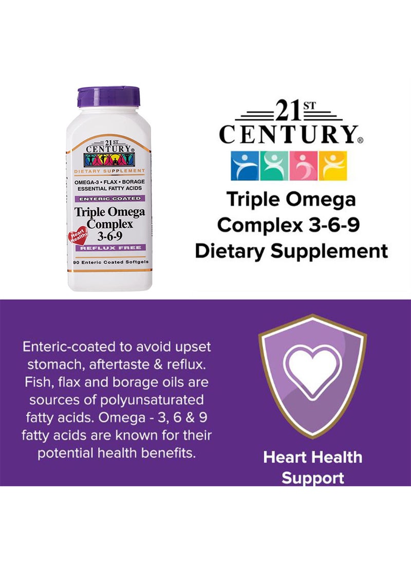 21st Century مركب أوميغا الثلاثي 3-6-9 خالي من الارتجاع كبسولات جيلاتينية مغلفة معوية لصحة القلب، عبوة من 90 حبة - Image 2