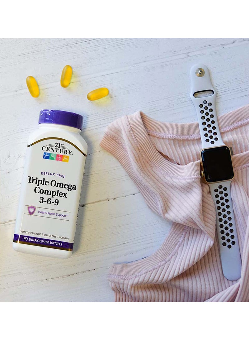 21st Century مركب أوميغا الثلاثي 3-6-9 خالي من الارتجاع كبسولات جيلاتينية مغلفة معوية لصحة القلب، عبوة من 90 حبة - Image 5