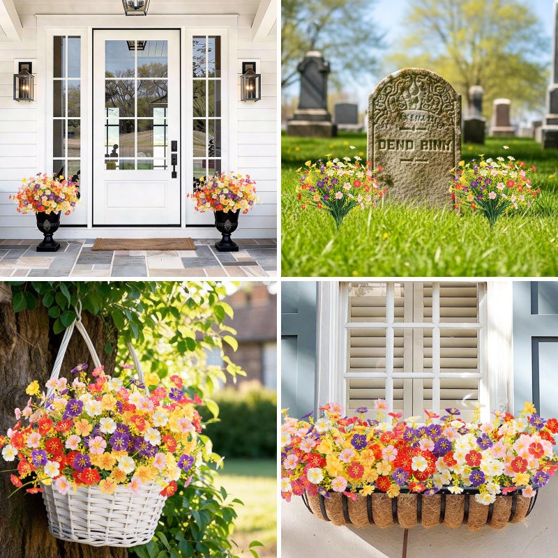 MACTING Artificial Spring Flowers for Outdoors 6 Bundles UV Resistant Fake Flowers No Fade Faux Plastic Plants for Planters Patio Garden Porch Yard Window Home Indoor Outside Decorations(Mix Color) - Image 2
