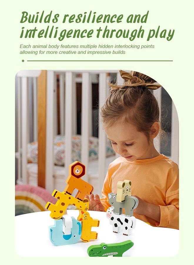 Forthcan Montessori Wooden Animal Stacking Balance Toy for Toddlers 2-4, Educational Building Blocks Game with Cards, Kids Learning & Brain Development Toy Gift - Image 3