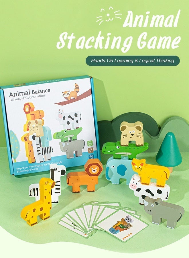 Forthcan Montessori Wooden Animal Stacking Balance Toy for Toddlers 2-4, Educational Building Blocks Game with Cards, Kids Learning & Brain Development Toy Gift - Image 2