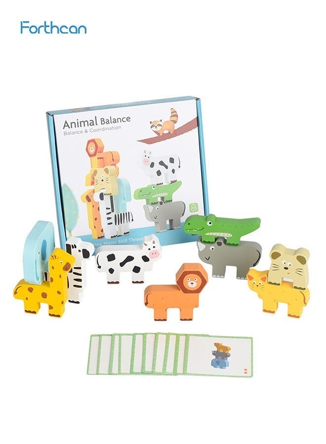 Forthcan Montessori Wooden Animal Stacking Balance Toy for Toddlers 2-4, Educational Building Blocks Game with Cards, Kids Learning & Brain Development Toy Gift - Image 1