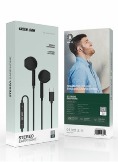 GREEN LION Stereo Earphone with Type-C Connector /  Stereo Surround /  Control Buttons / 1.2m Wire Length / TPE + Copper Material - Black  - Image 3