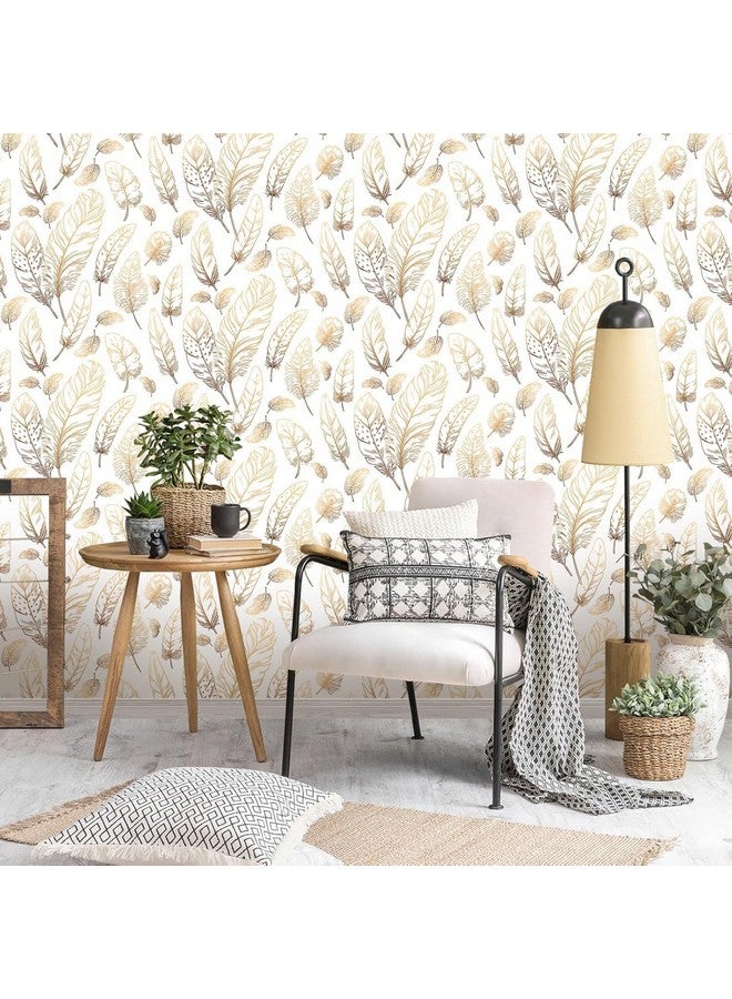 FOKRIM Gold and White Feather Wallpaper for Walls 45.5x305cm 14-Sqft Sticker Wallpaper Peel and Stick Removable Self Adhesive Waterproof Wallpaper - Image 5