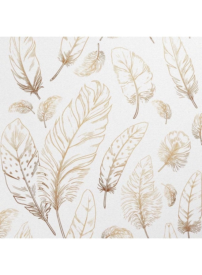 FOKRIM Gold and White Feather Wallpaper for Walls 45.5x305cm 14-Sqft Sticker Wallpaper Peel and Stick Removable Self Adhesive Waterproof Wallpaper - Image 1