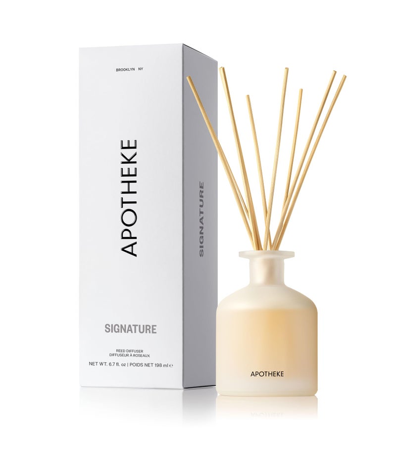 Apotheke Luxury Scented Reed Diffuser for Home, White Vetiver - 6.7 Fl Oz Essential Oil Aromatherapy - 10 Rattan Scent Sticks Room Diffuser - Long-Lasting Fragrance for Bedroom, Home, Bathroom - Image 1