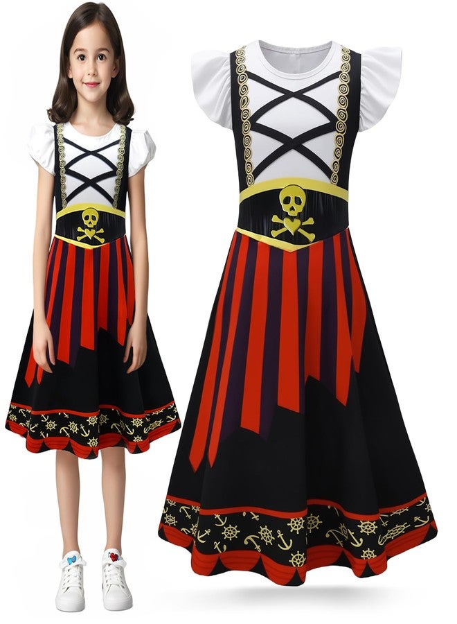 Mizzuco Girls Pirate Dress Toddler Buccaneer Costume Kids Dance Skirt Birthday Party Halloween Role Play Outfits(Black,130CM/6-7Y) - Image 1