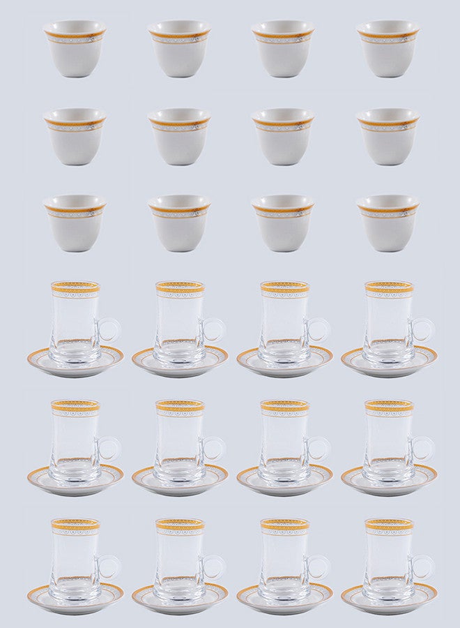 Dove 36-Piece Tea & Coffee Glass And Porcelain Set White/Gold/Clear, Serve for 12 - Image 1