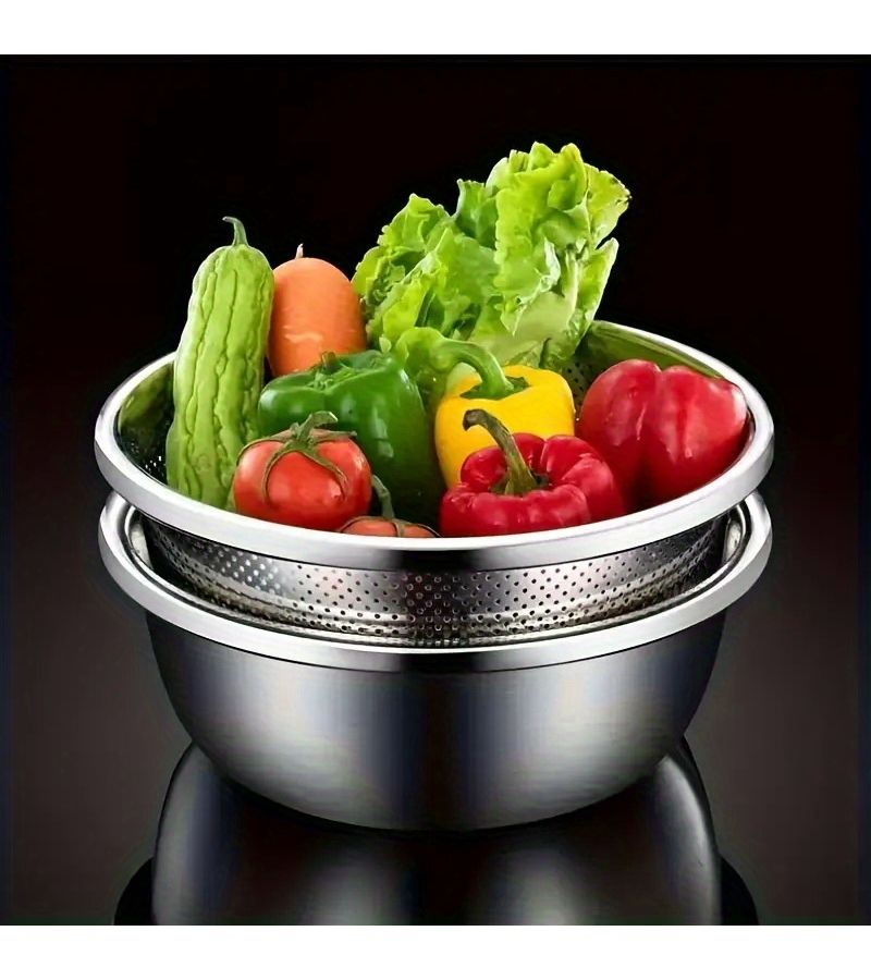 1 Set Heavy Duty Commercial Stainless Steel Microporous Filter Bowl Large Capacity Drain Basket Mixing Basin Thick Wall Dishwasher Safe Rust Proof Design Suitable For Professional Kitchens - Image 3