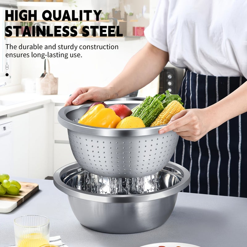 1 Set Heavy Duty Commercial Stainless Steel Microporous Filter Bowl Large Capacity Drain Basket Mixing Basin Thick Wall Dishwasher Safe Rust Proof Design Suitable For Professional Kitchens - Image 4