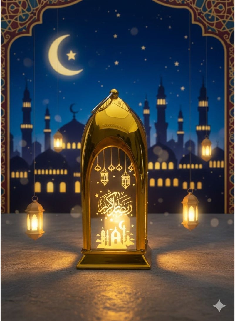 فانوس رمضان المضئ بعليقه الفانوس المزخرف للاحتفال بالذكرى السنوية 13*5 سم عدد 1 ذهبي - Image 1