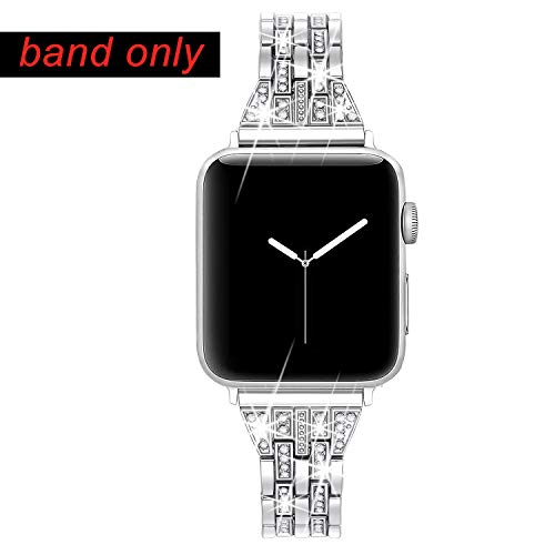 Secbolt Bling Bands Compatible with Apple Watch Band 38mm 40mm 41mm 42mm(Series 11/10) Women iWatch SE Series 11 10 9 8 7 6 5 4 3 2 1, Dressy Jewelry Metal Wristband Strap Diamond Rhinestone, Silver - Image 3