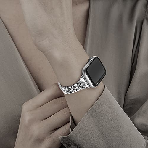 Secbolt Bling Bands Compatible with Apple Watch Band 38mm 40mm 41mm 42mm(Series 11/10) Women iWatch SE Series 11 10 9 8 7 6 5 4 3 2 1, Dressy Jewelry Metal Wristband Strap Diamond Rhinestone, Silver - Image 5