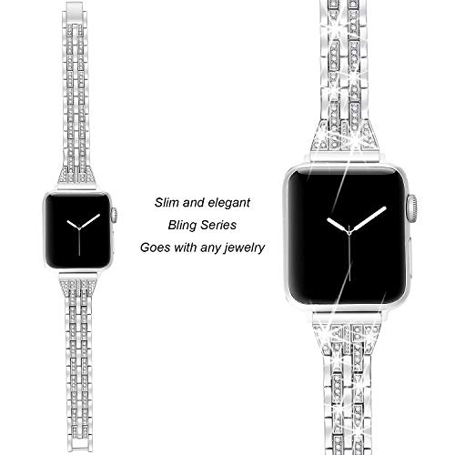 Secbolt Bling Bands Compatible with Apple Watch Band 38mm 40mm 41mm 42mm(Series 11/10) Women iWatch SE Series 11 10 9 8 7 6 5 4 3 2 1, Dressy Jewelry Metal Wristband Strap Diamond Rhinestone, Silver - Image 4