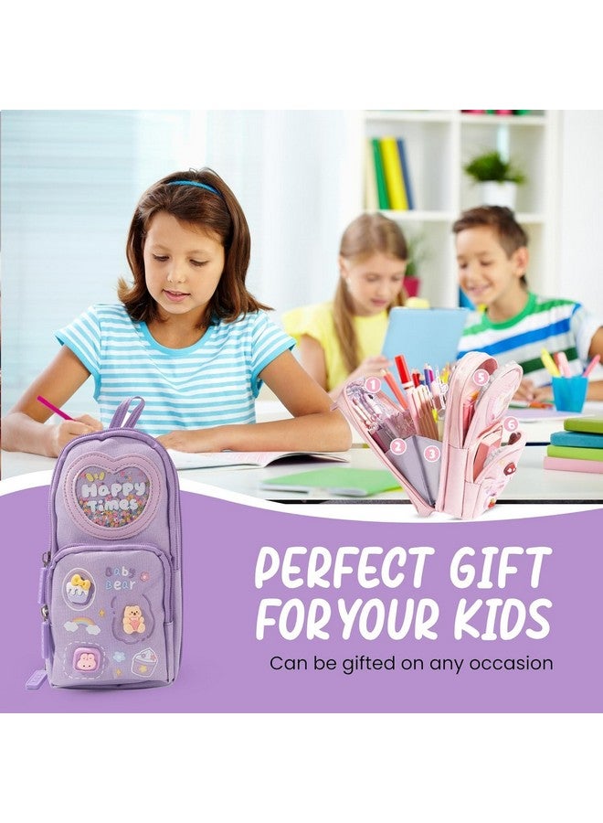 PLUSPOINT Large Capacity Kawaii Pencil Pouch Case with 3 Compartment Cute Pouch Case Aesthetic Pencil Case for Girls Pen Pencil Pouch Stationery Organizer for School Supplies Gift for Girls and Kids - Image 5