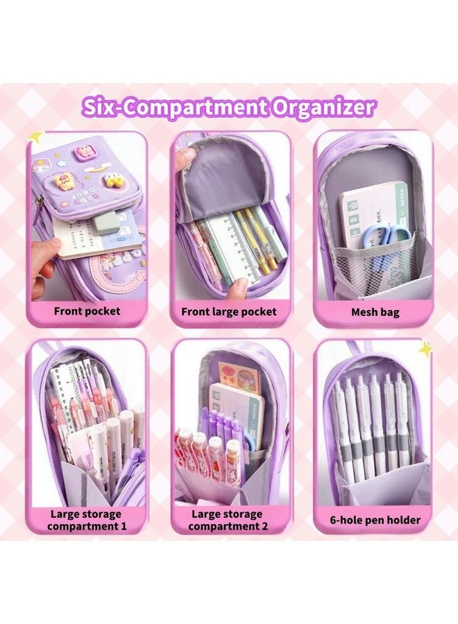 PLUSPOINT Large Capacity Kawaii Pencil Pouch Case with 3 Compartment Cute Pouch Case Aesthetic Pencil Case for Girls Pen Pencil Pouch Stationery Organizer for School Supplies Gift for Girls and Kids - Image 3