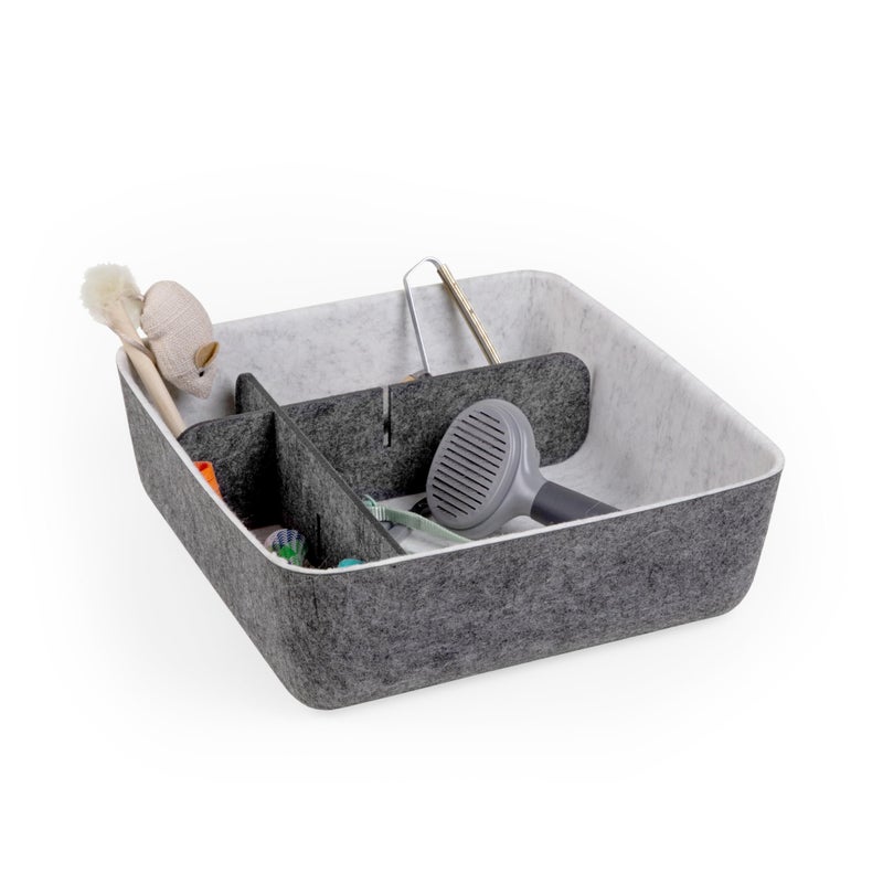 Three by Three Seattle feltÂ·likeÂ·it!â„¢ Small Cubby Storage Bin Set of 3 with Dividers â€“ Eco-Friendly Recycled Felt Bins for Home & Office Organization, Charcoal - Image 4