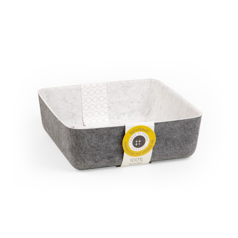 Three by Three Seattle feltÂ·likeÂ·it!â„¢ Small Cubby Storage Bin Set of 3 with Dividers â€“ Eco-Friendly Recycled Felt Bins for Home & Office Organization, Charcoal - Image 1