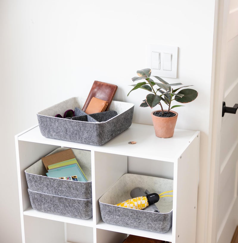 Three by Three Seattle feltÂ·likeÂ·it!â„¢ Small Cubby Storage Bin Set of 3 with Dividers â€“ Eco-Friendly Recycled Felt Bins for Home & Office Organization, Charcoal - Image 5