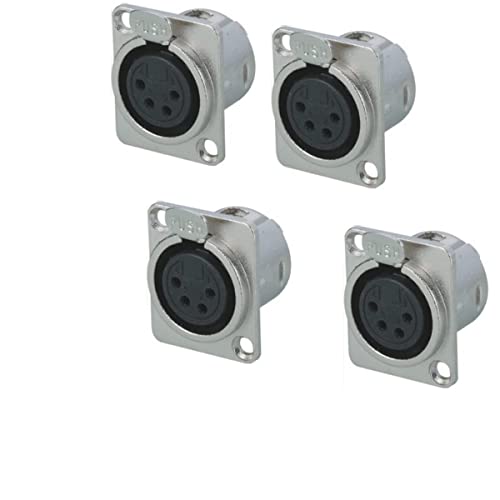 Lagogia 4 Pin XLR Female Socket Metal Panel Mount Chassis Microphone Audio Jack D-Type Connector Adapter, Pack of 4 - Image 1