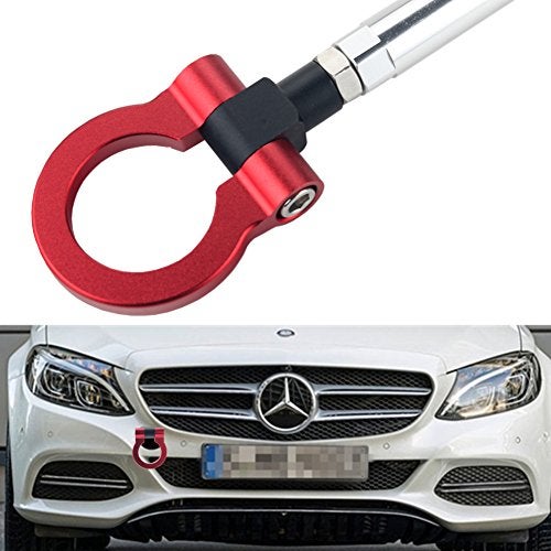 Dewhel Front Bumper Eye Towing Tow Hook Bolt on No Drill Relocator Hole for Mercedes W204 CClass W212 EClass C117 CLAClass W221 SClass W166 ML X204 GLK Red