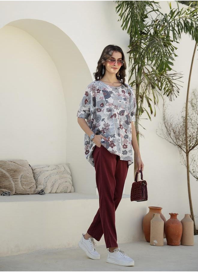 sanskrutihomes - Printed Round Neck Longline Top and Trousers Co-Ords by Styli - Image 1