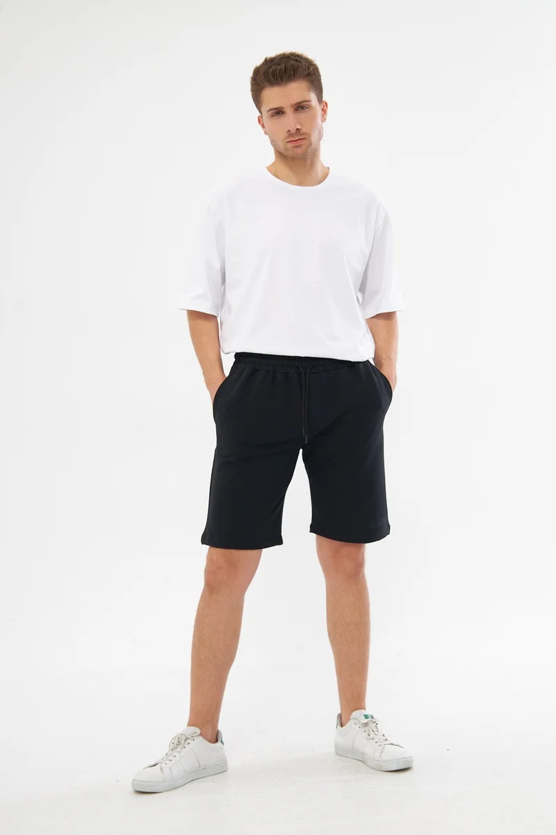 MRS Clothing Black Men's Solid Color Printed Comfortable Elastic Waist Shorts & Bermudas