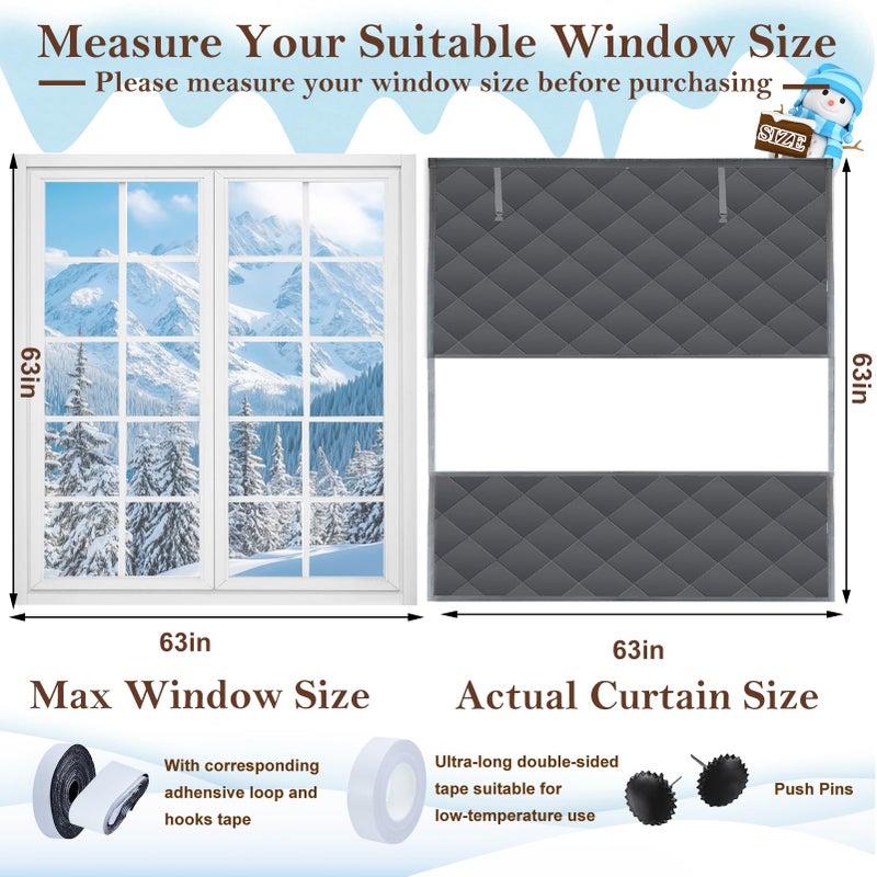Jeyeou Visible Thermal Window Insulation Kit for Winter, Winterizing Insulated Window Cover Waterproof Oxford Cloth Cotton Layer Reusable Insulated Curtain Blanket Cold Protector for Home Attic RV Keep Warm - Image 3
