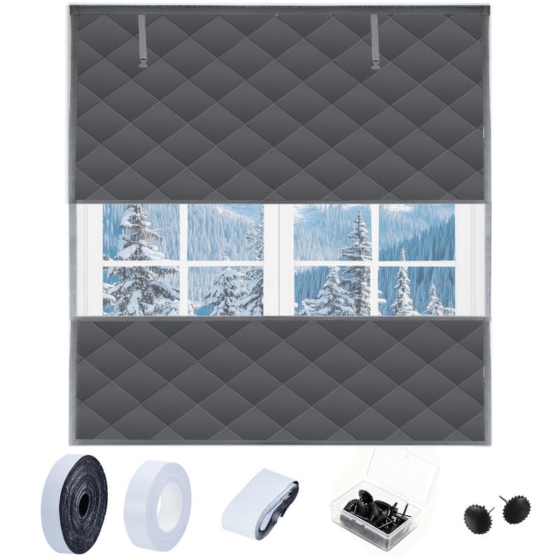 Jeyeou Visible Thermal Window Insulation Kit for Winter, Winterizing Insulated Window Cover Waterproof Oxford Cloth Cotton Layer Reusable Insulated Curtain Blanket Cold Protector for Home Attic RV Keep Warm - Image 1