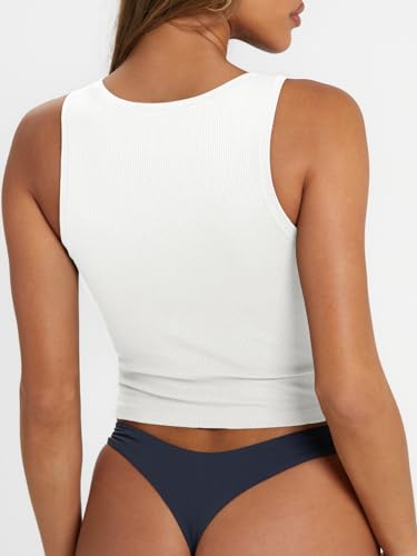 Trendy Queen Women's Summer Square Neck Tank Tops Workout Cropped Ribbed Summer Camisole Sleeveless Clothes 2025 White M - Image 5