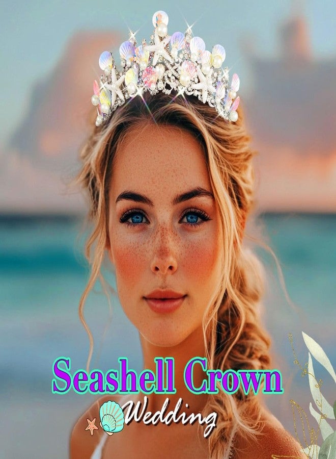 JEAIRTS Mermaid Crown Silver Shell Tiara Sparkly Ocean Princess Hair Accessories for Women - Image 2