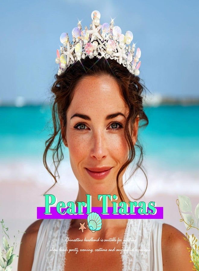 JEAIRTS Mermaid Crown Silver Shell Tiara Sparkly Ocean Princess Hair Accessories for Women - Image 4
