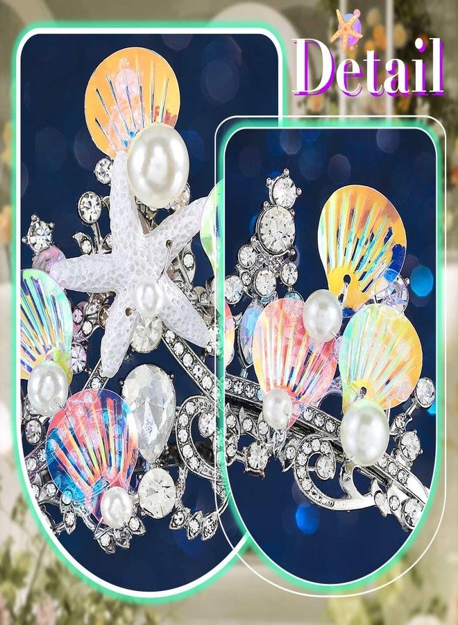 JEAIRTS Mermaid Crown Silver Shell Tiara Sparkly Ocean Princess Hair Accessories for Women - Image 5