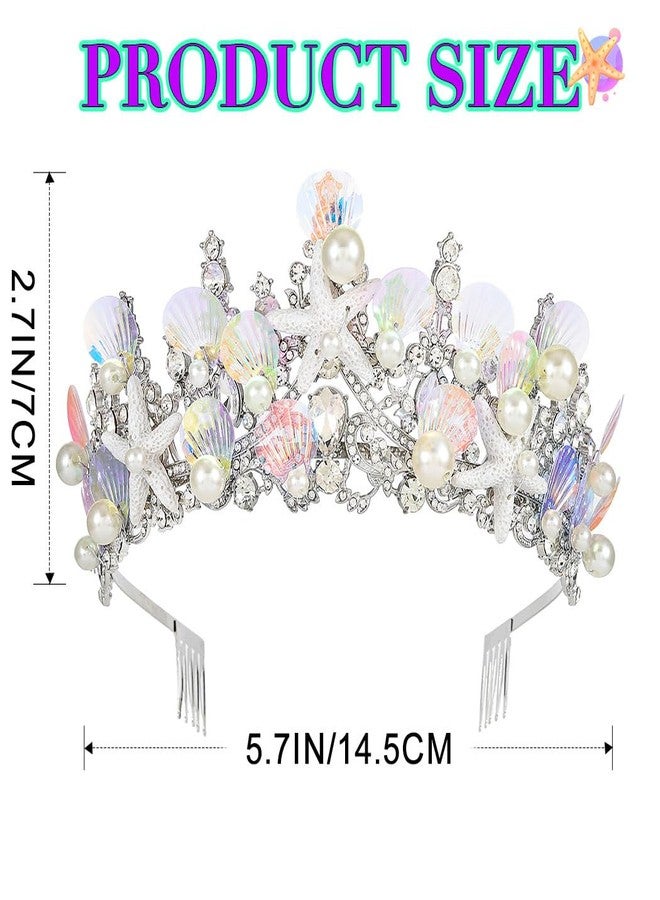 JEAIRTS Mermaid Crown Silver Shell Tiara Sparkly Ocean Princess Hair Accessories for Women - Image 3