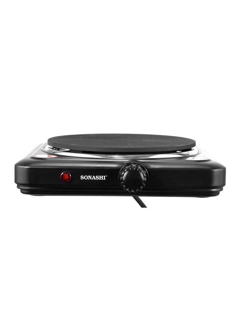 SONASHI Electric Hot Plate - Single Burner Stove with Adjustable Temperature Control and Overheat Protection for Cooking Convenience | Featured with Auto Thermostat and Non-Slip Rubber Feet 1500 W SHP-612 Black - Image 3