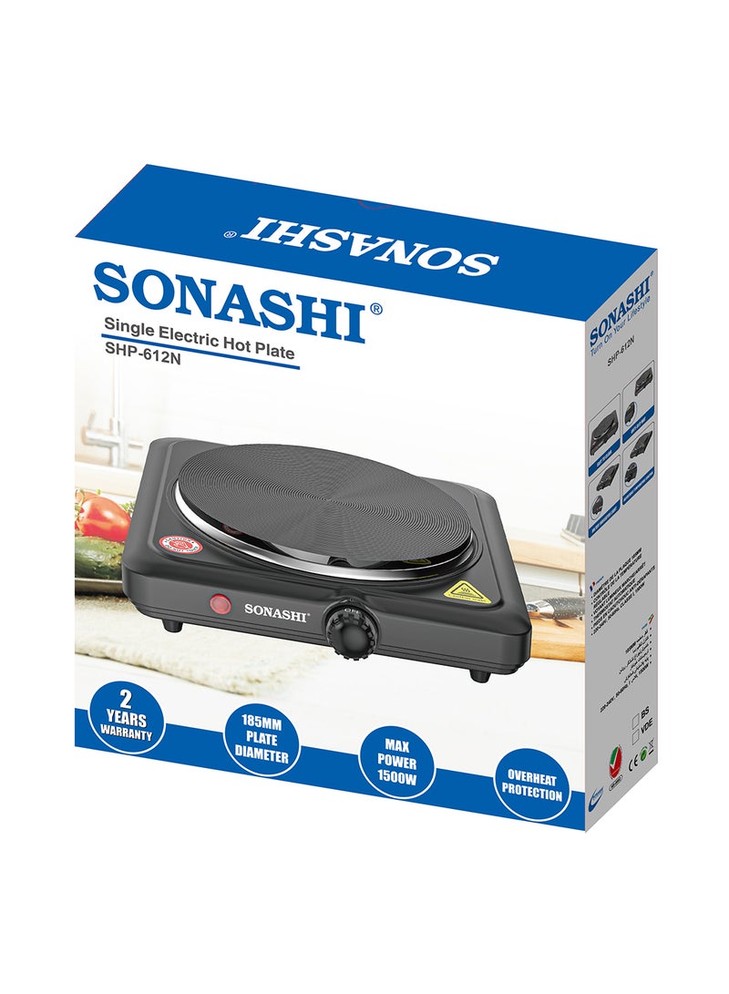 SONASHI Electric Hot Plate - Single Burner Stove with Adjustable Temperature Control and Overheat Protection for Cooking Convenience | Featured with Auto Thermostat and Non-Slip Rubber Feet 1500 W SHP-612 Black - Image 5