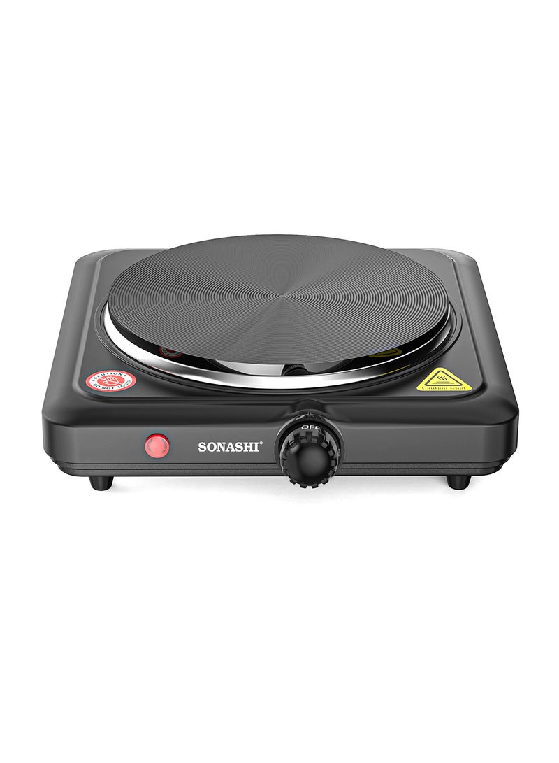SONASHI Electric Hot Plate - Single Burner Stove with Adjustable Temperature Control and Overheat Protection for Cooking Convenience | Featured with Auto Thermostat and Non-Slip Rubber Feet 1500 W SHP-612 Black - Image 1
