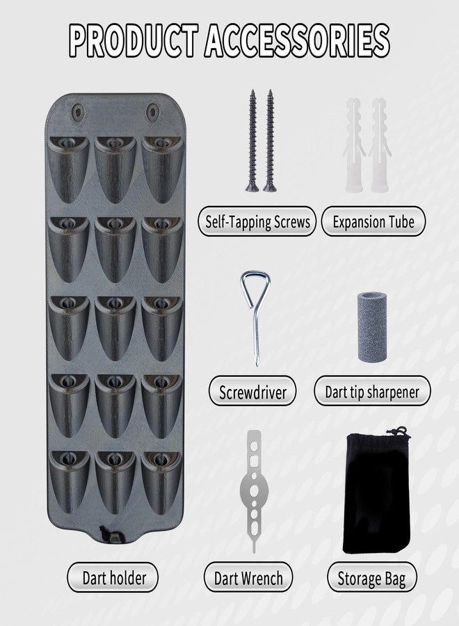 WodGod Dart Holder Wall Mount,Dart Display Rack Displays 15 Steel/Soft Tip Darts,with Storage Bag,sharpener, Wrench,Screws,expansion tube and Screwdriver - Image 2