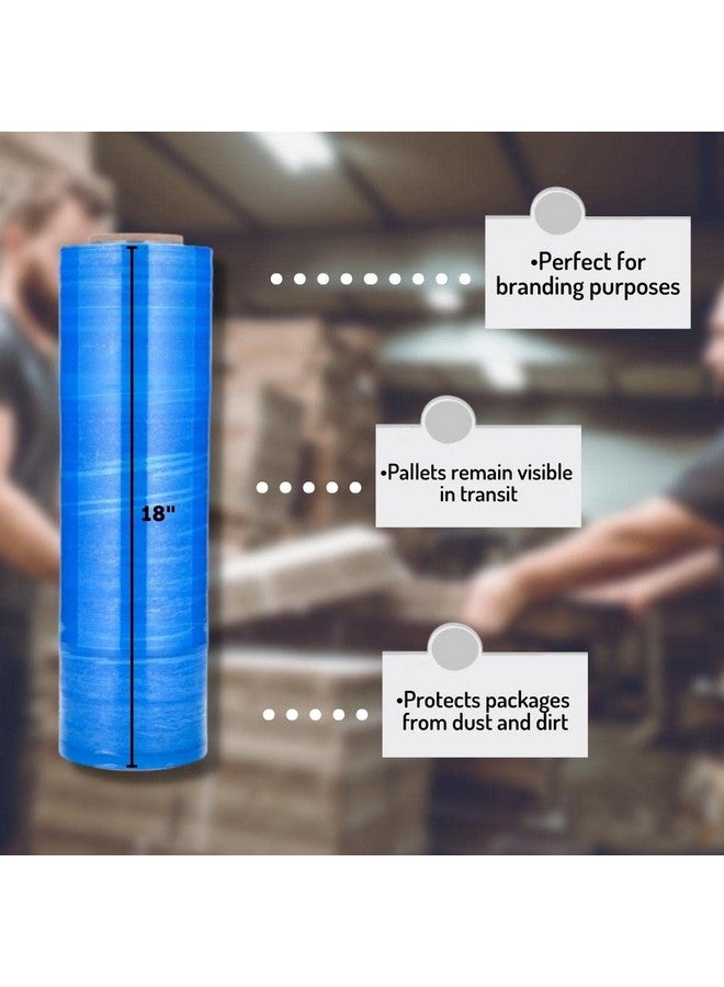باكيدجينج سابلايز باي ميل Psbm Blue Stretch Wrap 1 Pack 18 بوصة × 1500 قدم 80 قياس البلاستيك التشبث اللون الداكن اليد تمتد فيلم رولز للتغليف نقل منصات التعبئة - Image 3