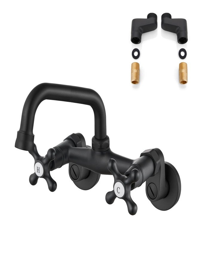 Airuida Matte Black Wall Mount Kitchen Faucet, 6 Inch(15cm) Spout Wall Mount Laundry Sink Faucet, Adjustable Center Double Handles Hot and Cold Water Mixer Tap 360 Rotatable Restaurant Faucet - Image 1